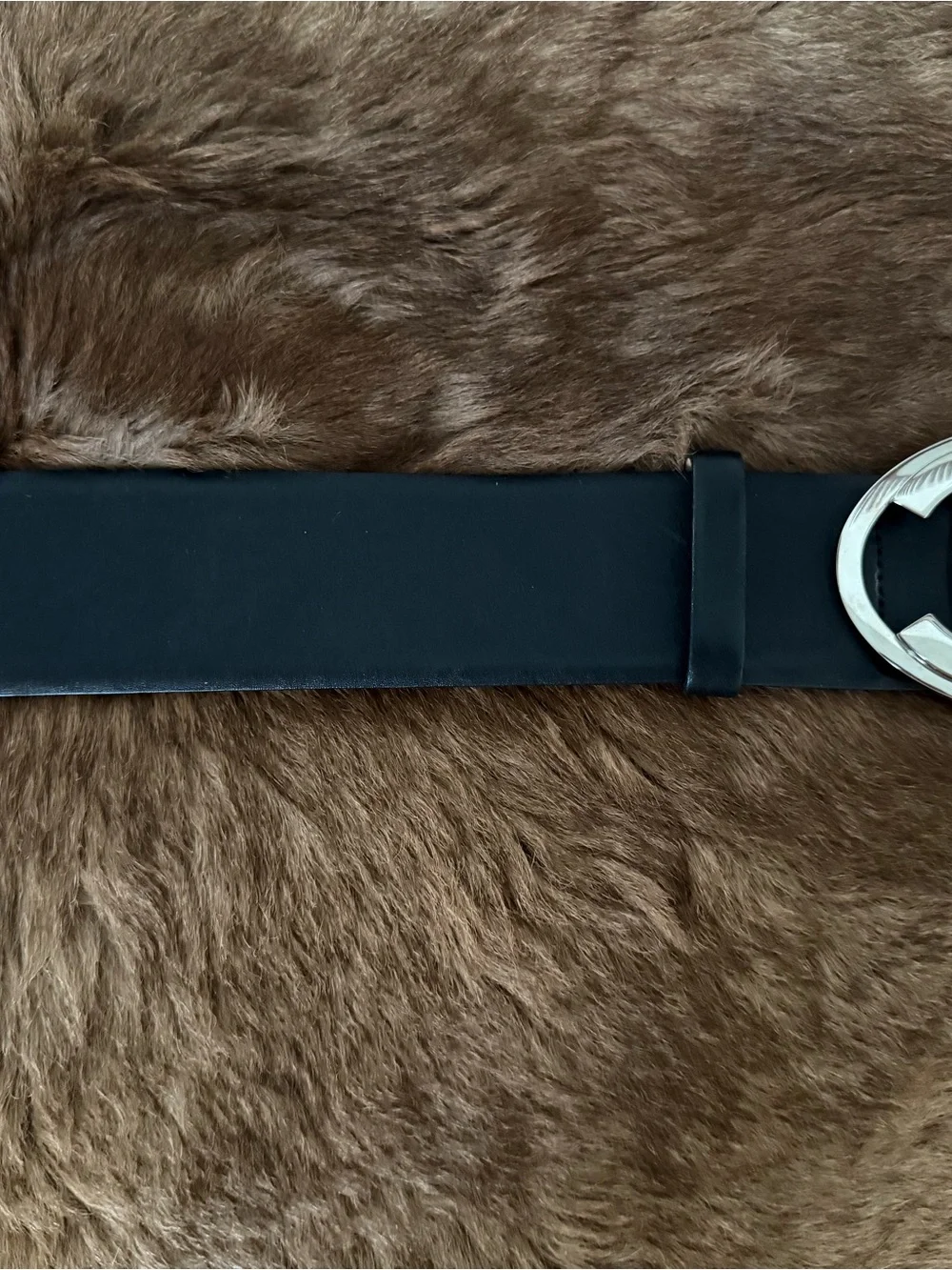 Authentic Pre-owned CHANEL Black Leather Belt with Silver Interlocking CC Buckle